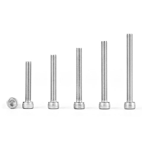 Top Shelf M5 Hex Socket Head Cap Screw Bolt Assortment Kit Built With Premium 304 Stainless Steel And A Rock Solid 4mm Allen Drive Metric Thread Mix Perfect For Serious Shop Projects Pack Of Fifty Pieces, showing varying lengths of bolts.