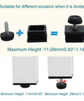 Square Adjustable Furniture Leveling Feet Inserts 50x50mm Four Pack For Stable Leveling Of Tables And Chairs Height Adjustment And Anti Slip Glide Feet Easy Install shown with assembly instructions