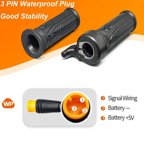 Full Twist Throttle Grip For Ebikes And EScooters With 3 Pin Waterproof Connector Fits 22mm Handlebar 12V 72V Voltage Range