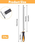 3 Pack One Eighth Inch Chainsaw File Set Round Sharpener Files For Precise Chain Teeth Sharpening, 8 Inch Handle, size details.