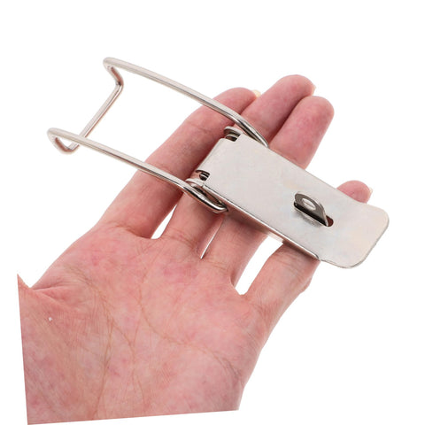 Hand holding Six Pack Stainless Steel Toggle Latch With Extended Hook And Spring Loaded Mechanism, Heavy Duty Door Lock Kit