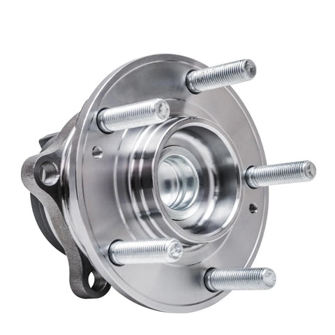 Rear Wheel Bearing And Hub Assembly 2 Pack For Hyundai Santa Fe Santa Fe Sport Santa Fe XL Veracruz Sorento 5 Lug FWD ABS Compatible 2007 To 2020 Direct Fit OEM Grade Quality Long Lasting Great For DIYers And Pros, showing a metal hub with five studs for rear wheels.