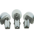Heavy Duty Sliding Door Roller Set For Barn Style Doors With 304 Stainless Steel Bracket And Nylon Castor Double Bearing Wheel For Ultra Smooth Glide Built To Last And Tough As Nails For Furniture And Industrial Carts 2 Pcs H68mm, showing three rollers with white nylon wheels and metal brackets.