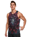 Premium Mens Workout Tank Top With Dope Mechanical Flower Gears Stars Print, sleeveless athletic tee in vivid design