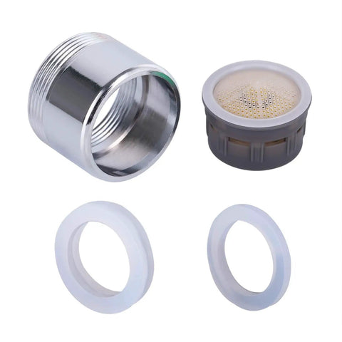 Top Shelf Chrome Faucet Aerators Two Pack components including chrome male adapter, filter, and washer for installations.