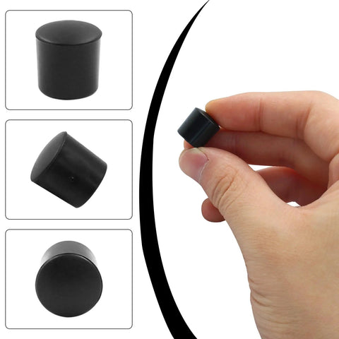 Pack Of 24 Black Door Stop Rubber Tips Replacement End Caps Universal Bumper For Wall And Floor Protection shown close-up held by hand