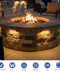 Fire pit with 8 Pack 7 Inch LED Retaining Wall Lights For Landscaping And Hardscape Lit 12V Paver Lights illuminating stones