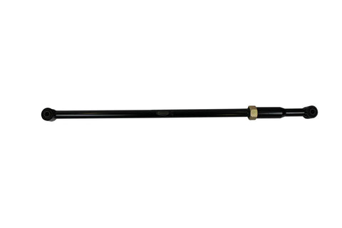 Front Adjustable Panhard Rod Track Bar For Toyota Land Cruiser 80 Series, Off Car Adjustable For 3 To 6 Inch Lift, Zinc Plated Steel, Powder Coated Finish, Includes Hardware And Rubber Bushings For Flexible, Durable Alignment. Black adjustable track bar with bushings