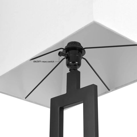 58 Inch Floor Lamp In Matte Black Finish With White Linen Rectangular Shade, Modern Geometric Cutout Design, E26 Base, switch view