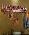Handcrafted Wooden Wall Mounted Coat Rack Hook Multi Purpose Storage For Entryway Mudroom Bedroom with decorative floral design.