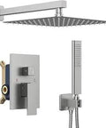 Brushed Nickel Shower System With 10 Inch High Pressure Rainfall Head, Brass Shower Set, Concealed Mixer Valve, Handheld Shower