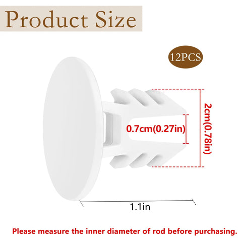 12 Pack Closet Rod End Caps White Wear Resistant For Home Bedroom Living Room Curtain Bracket Accessories Fits Rods Up To 2 Cm Diameter No Fuss Replacement dimension detail