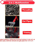 Industrial Strength Electric Pipe Threading Machine And Cutter Tool 1/2 To 2 Inch Npt Dies 110V showing threading, cutting, and trimming features.