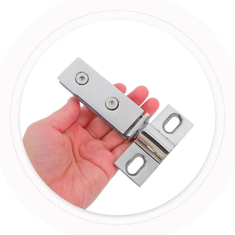 Heavy Duty Stainless Steel Shower Door Pivot Hinges With Smart Dual Hole Design For No Sweat Glass Door Swap held in hand.