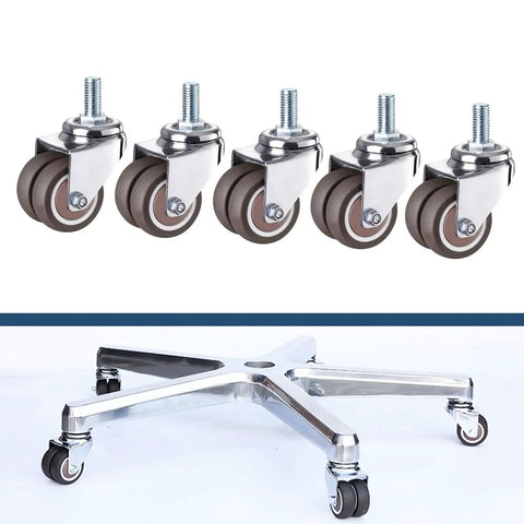 Swap Old Office Chair Wheels With This Set Of Five Slick Dual Wheel Casters That Roll Smooth And Silent On Wood Or Carpet Featuring Secure Threaded Stems For Easy Swapping, showcasing sleek brown dual wheel design.