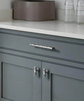 Hammered Silver Brushed Nickel Cabinet Pulls 5 Inch Hole Center 10 Pack For Kitchen Cabinets Bathroom Vanities Dressers Cupboards With Rhombus Design By JIASENBAO installed on a gray cabinet