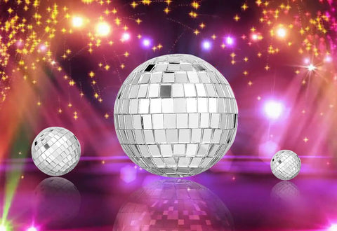 11 Piece Disco Ball Cake Decorations Set With Mirror Ball Toppers shining in 70s party theme with colorful lights