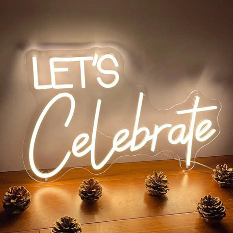 Celebrate LED Neon Sign for Wall Decor Indoor Bedroom Home Glow Up Light Up Sign Large Backdrop 23.6 Inch Warm White Flex Neon