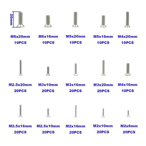 Top Shelf Rock Solid 304 Stainless Steel Phillips Flat Head Machine Screw Assortment Kit with various sizes and counts.