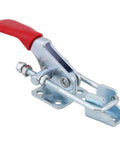 Heavy Duty Latch Type Toggle Clamps With Massive 360 Pound Holding Power For Tough Metal And Wood Assembly Jobs showing metal grip handle.