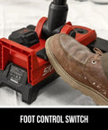 Foot pedal switch detail on Compact Collapsible Tower Work Light With Foot Pedal Switch Hella Bright 12v And 20v Compatible Battery Power Tool Setup For Job Sites Sweet Quick Deploy Light Rig.
