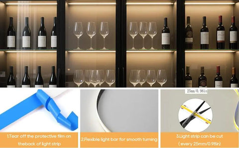 12V Warm White COB LED Strip Light Kit With 6.56Ft Length Self Adhesive Mount Parallel COB LEDs for cabinet lighting display