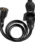 Top Shelf 3 Foot 7 Way Trailer Plug Socket Extension Cable With Heavy Duty Double Prong Copper Terminals Crafted For RV And Fifth Wheel Towing with black coil.