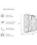 Genesis 20 Inch High Velocity Box Fan With Three Speed Settings And Go To Cooling Tech Durable Copper Motor Carry Handle Lightweight Floor Fan For Home Use White Finish features sleek design and square shape for convenience.