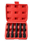 Rock Solid Five Piece Extended Thin Wall Impact Socket Set With Narrow Profile Design For Tough Car Wheel Maintenance And Automotive Repairs, red case open