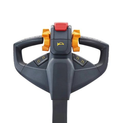 Heavy Duty Apollo Electric Pallet Jack 4400 Lb Capacity Extended Runtime ergonomic handle with push button controls and safe reverse switch.