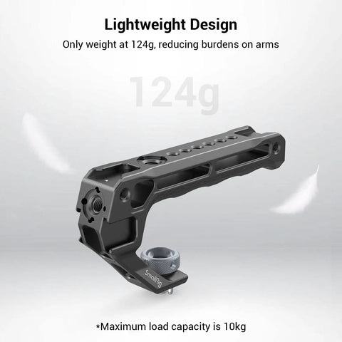Lightweight Aluminum Top Handle with 3 8 16 Locating Pins for ARRI Grip, side view showing design details and weight 124g