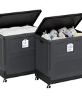Hella Spacious Rolling Storage Totes With Snappy Lid Covers And Easy Glide Wheels Big Boy 130 Quart Plastic Organizer Bins in dark gray, filled with toys.