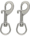Two 3.5-inch stainless steel swivel eye snap hooks, 316 SS, front view