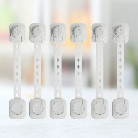 Six Pack Safety Locks For Cabinets And Refrigerator With Adjustable Length Kid Proof Drawer Locks And Strong Adhesive Tape Made From ABS Plastic
