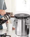 Stainless Steel Airtight Coffee Container Set With Scoop Keeps Your Daily Brew Snacks Cereal Flour Straight Up Crisp Kitchen Game Changer Storage Jar Essentials, with scoop and coffee maker.
