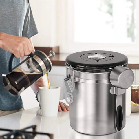 Stainless Steel Airtight Coffee Container Set With Scoop Keeps Your Daily Brew Snacks Cereal Flour Straight Up Crisp Kitchen Game Changer Storage Jar Essentials, with scoop and coffee maker.