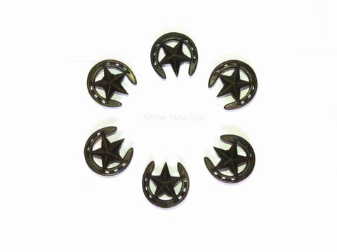 Western Cowboy Horseshoe Hand Painted Resin Cabinet Knobs And Drawer Pulls Set Of 6 arranged in a circle for rustic home hardware