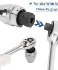 Damaged Bolt And Stud Extractor Tool for Three Eighths Inch Drive Heavy Duty Fits One Quarter To One Half Inch Studs shown with ratchet