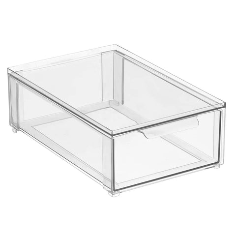 Clear Stackable Closet Organizer Bin With Pull Out Drawer For Shoes Clothes Bags And Small Linens Space Saving See Through Storage