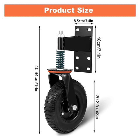Heavy Duty Spring Loaded Caster Wheels 600 Pound Gate Rollers For Metal Tubing Moves Like Butter Floor Safe Rubber Tread, product size dimensions.