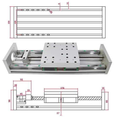 Z Axis Motion Table Sliding Stage Travel 100mm To 1200mm With HGR20 Linear Guides And SFU1610 Ball Screw Heavy Duty CNC Sliding Table For Stepper Or Servo Motors Ideal For Robotics And Automation, dimensioned CAD view