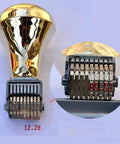 Slick Retro Roller Date Stamp Copper Calendar Marker with brass body, showing ten wheels for numbering on product packaging.