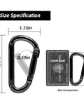 Heavy Duty Carabiner Clip 860 Lbs Capacity 3 Inch D Shape Hook For Hammocks Camping Hiking Keychains Dog Leash Yoga Swing Gym Gear Black One Hand Open Design shown with size comparison to credit card