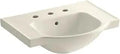 Veer Widespread Sink Basin 24 Inch Almond Vitreous China Durable Sleek Bathroom Vanity With Ample Side Deck Space Eight Inch Center Faucet Holes