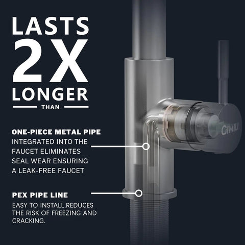 Diagram of Pull Down Kitchen Faucet With Sprayer Single Hole Stainless Steel Sink Tap with one-piece metal pipe feature.