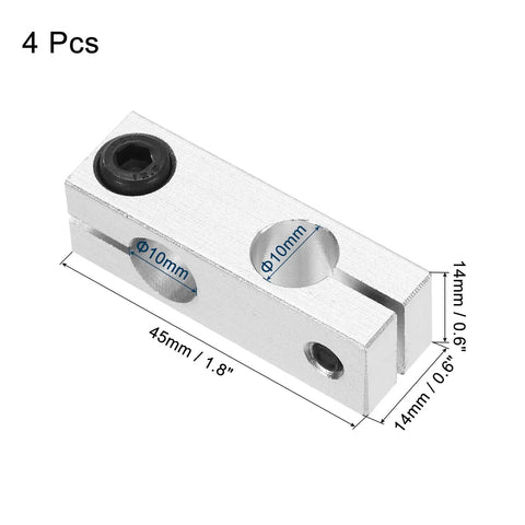 4 Pack Aluminum Alloy Linear Rail Cross Type Connectors For 10mm Shaft Durable CNC Guide Hardware Silver Tone with measurements