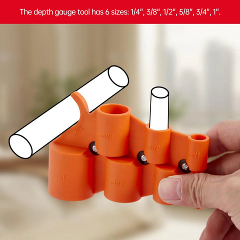 Orange plastic pipe deburring and depth gauge tool with six size slots (1/4''–1'') for PVC/CPVC/PEX pipes