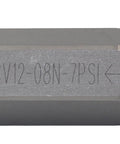Inline hydraulic check valve, side view, 1/2 in NPTF, single-way, high-pressure with flow arrow