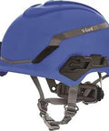 H1 V-Gard Safety Helmet With Fas-Trac III Ratchet Suspension, built tough polyethylene shell, standard blue, side view