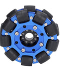 Front view of 4 Inch Aluminum Alloy Omni Directional Robot Wheels Kit With High Traction And Quiet Roll Bearing Equipped Modular Wheel Set